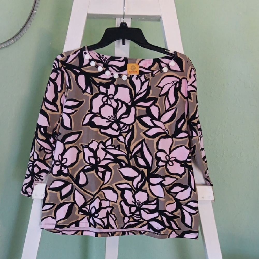 Ruby Rd. Pink and Black Floral Blouse